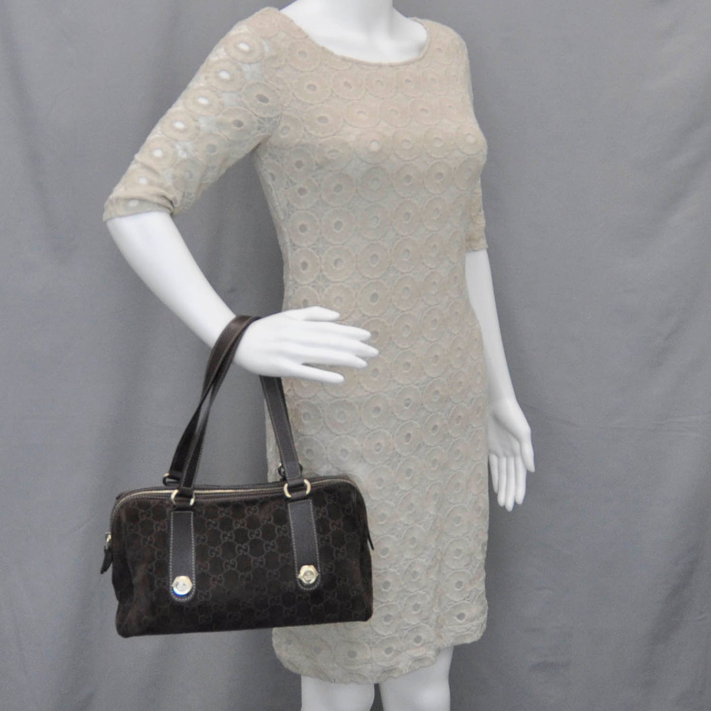 Guccissima Suede Charmy Small Boston Brown