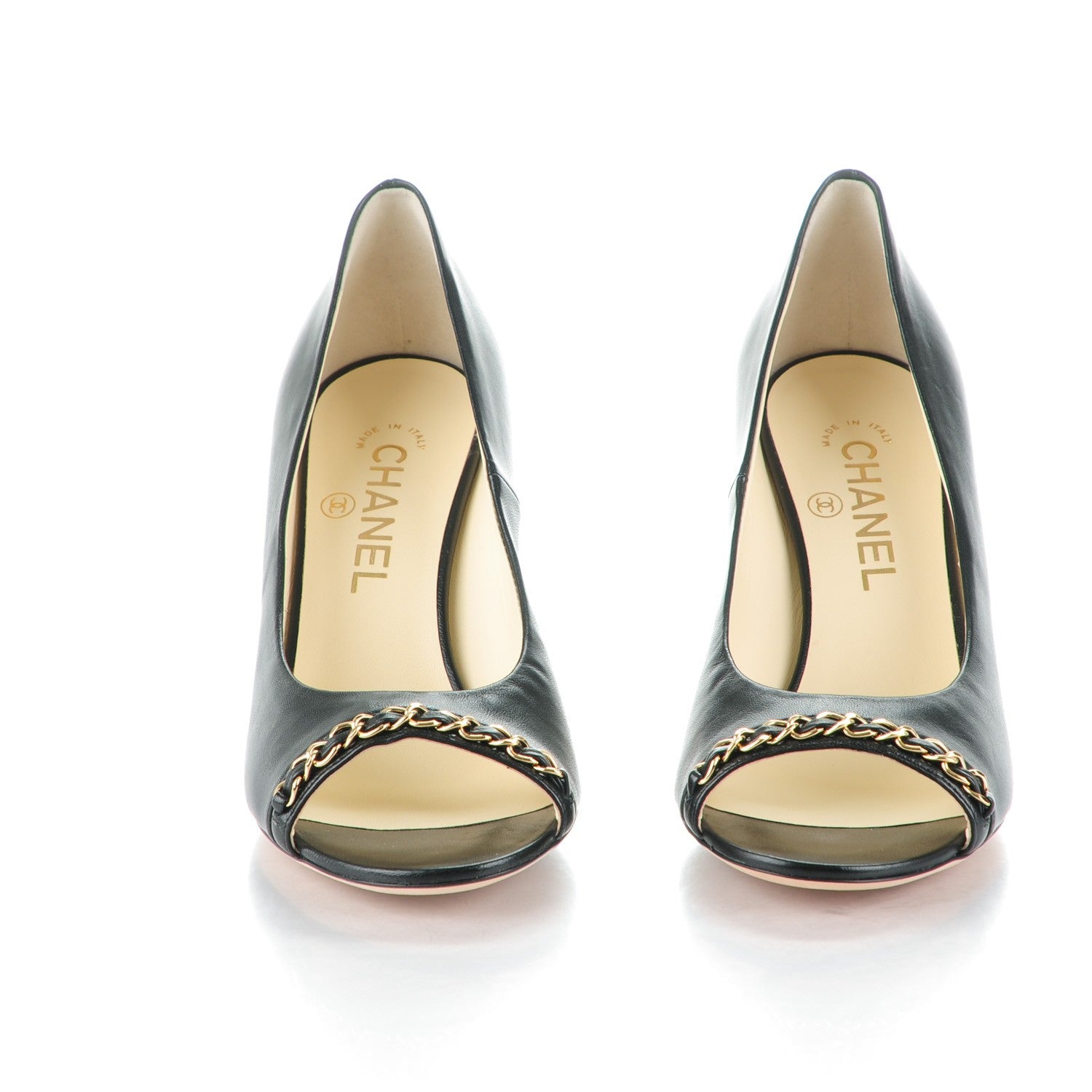 Chanel Lambskin Peep Toe CC Pumps 38 Black 2 of 7