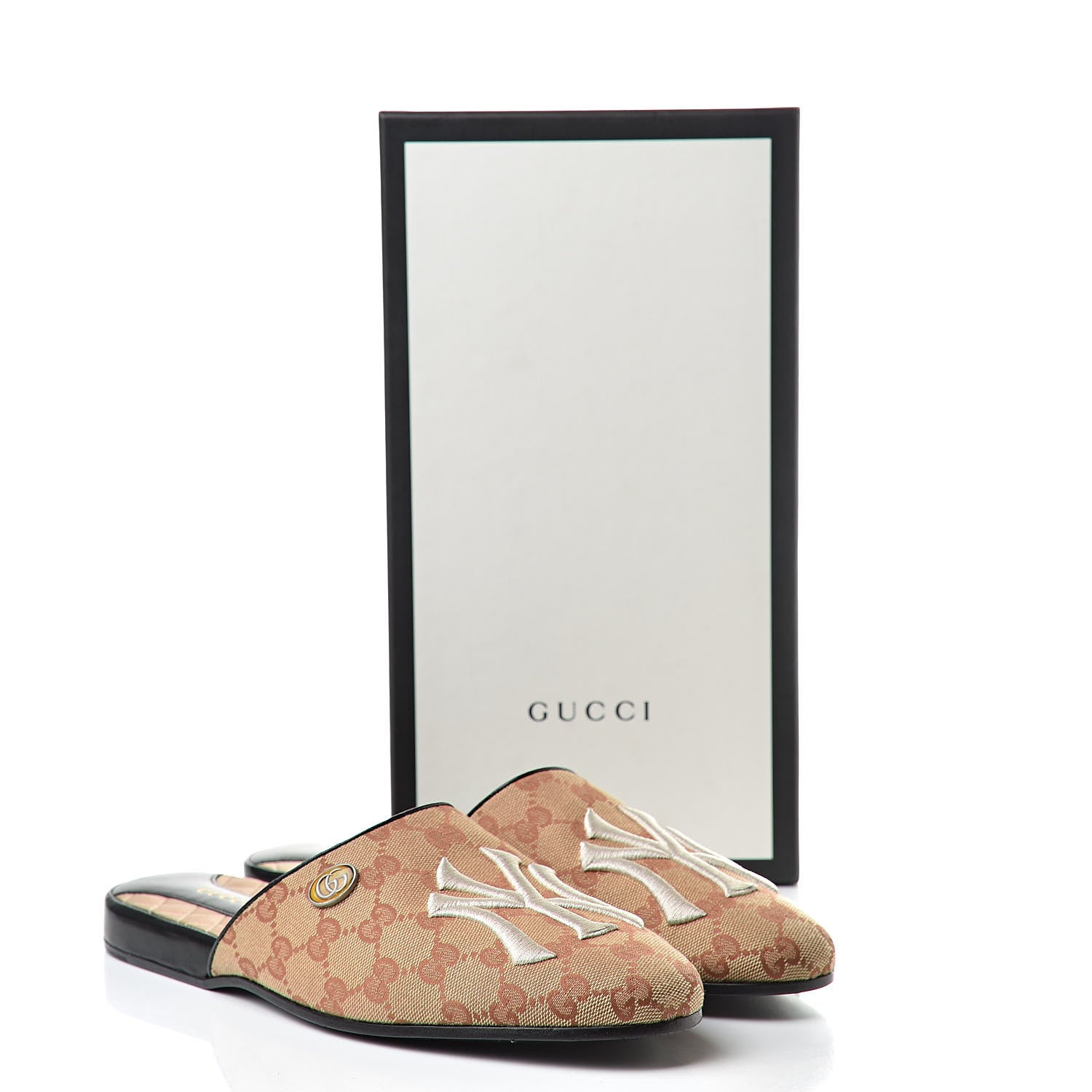 Gucci X MLB Monogram NY Yankees Embroidered Womens GG Slippers 41 Beige Ruggine 9 of 9