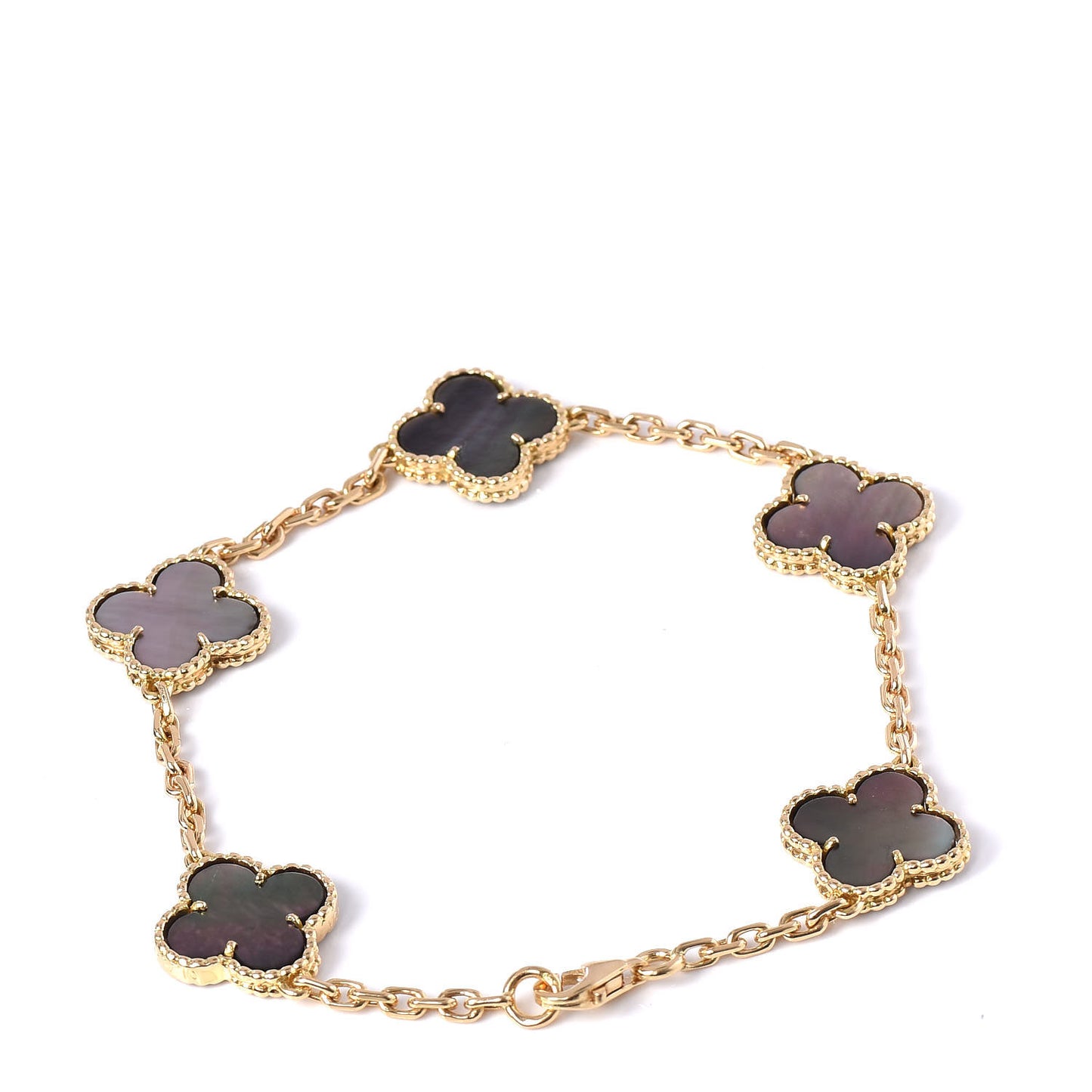 18K Yellow Gold Gray Mother of Pearl 5 Motifs Vintage Alhambra Bracelet