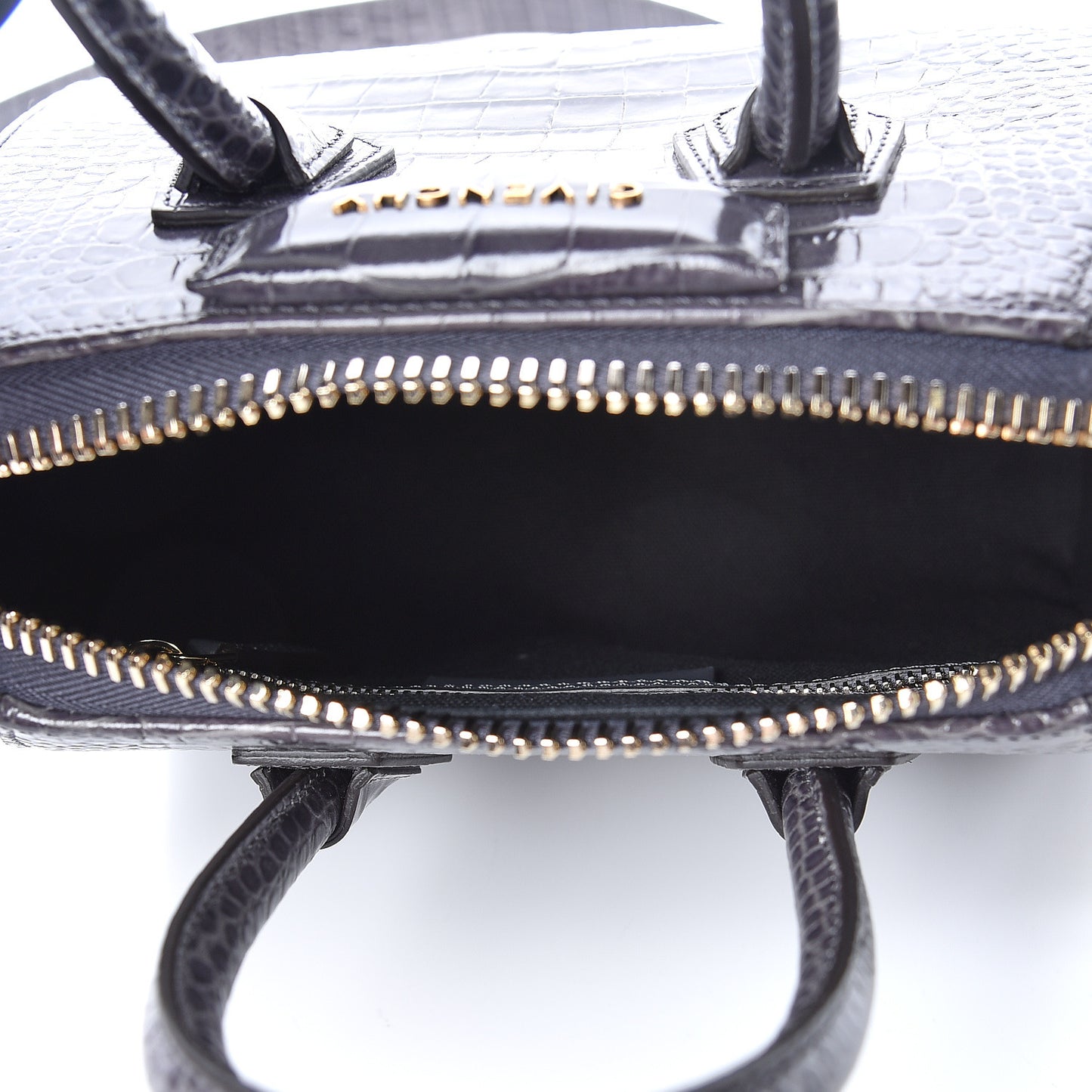 Calfskin Crocodile Embossed Mini Antigona Storm Grey