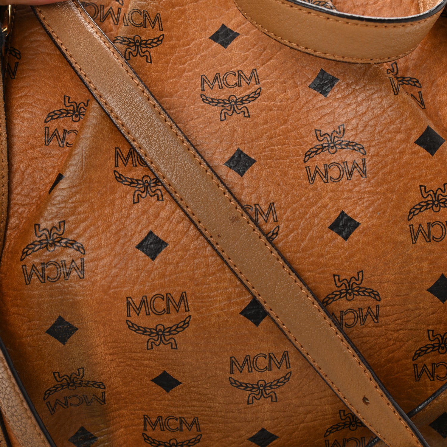 MCM Visetos Studded Medium Essentials Shopper Tote Cognac 10 of 12
