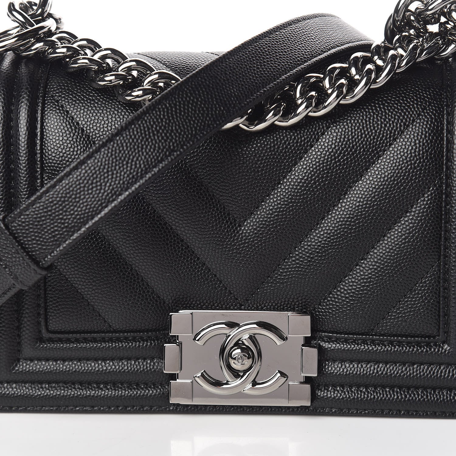 Chanel Caviar Chevron Quilted Small Boy Flap Black 10 of 11