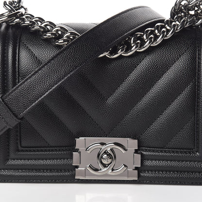 Chanel Caviar Chevron Quilted Small Boy Flap Black 10 of 11