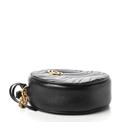 Gucci Azalea Calfskin Matelasse Heart Mini GG Marmont Round Shoulder Bag Black 4 of 10
