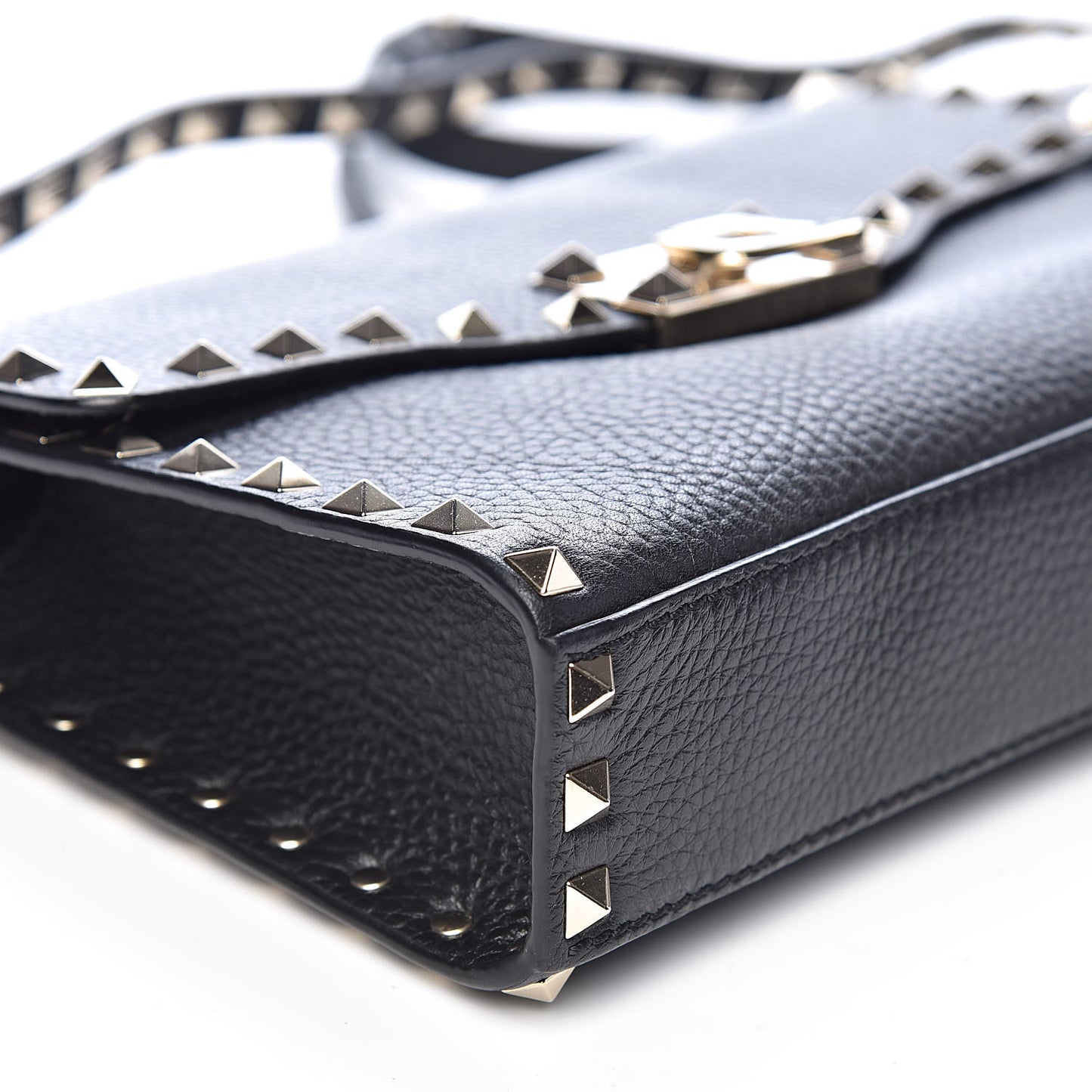 Pebbled Calfskin Medium Rockstud Flip Lock Crossbody Bag Black