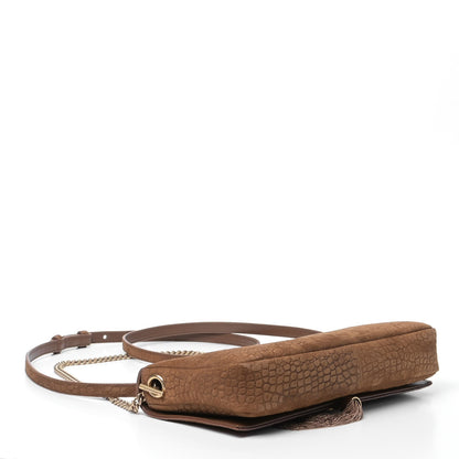 Saint Laurent Crocodile Embossed Suede Monogram Tassel Kate 99 Tan 3 of 5