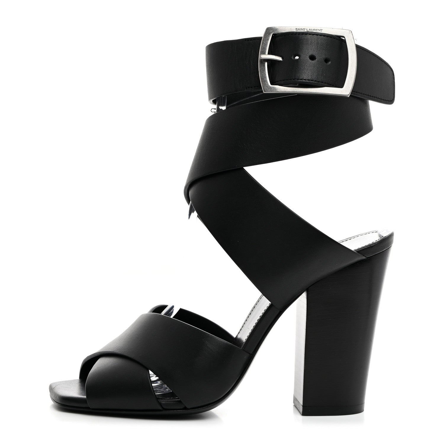 Saint Laurent Calfskin Oak 100 Mule Sandals 37 Black 1 of 9