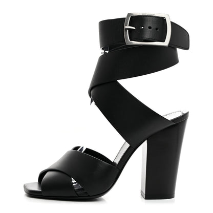 Saint Laurent Calfskin Oak 100 Mule Sandals 37 Black 1 of 9