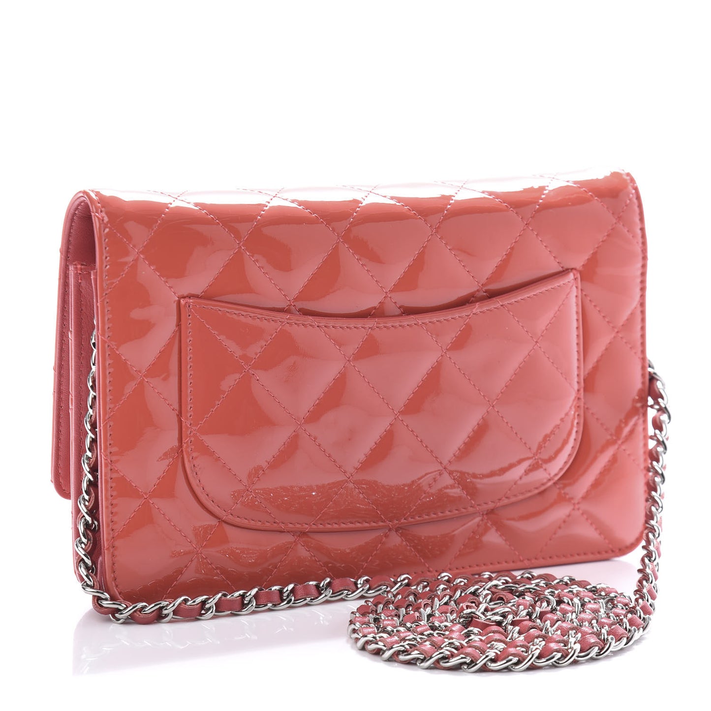 Patent Quilted Wallet On Chain WOC Coral