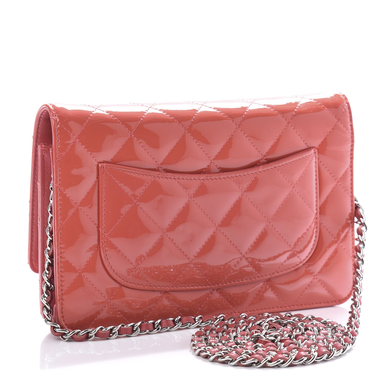 Chanel Patent Quilted Wallet On Chain WOC Coral 3 of 12