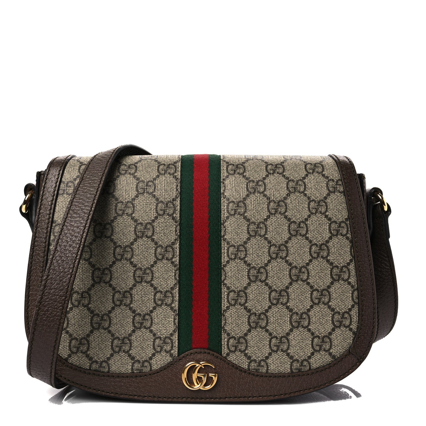 GG Supreme Monogram Web Small Ophidia Flap Messenger Bag Brown