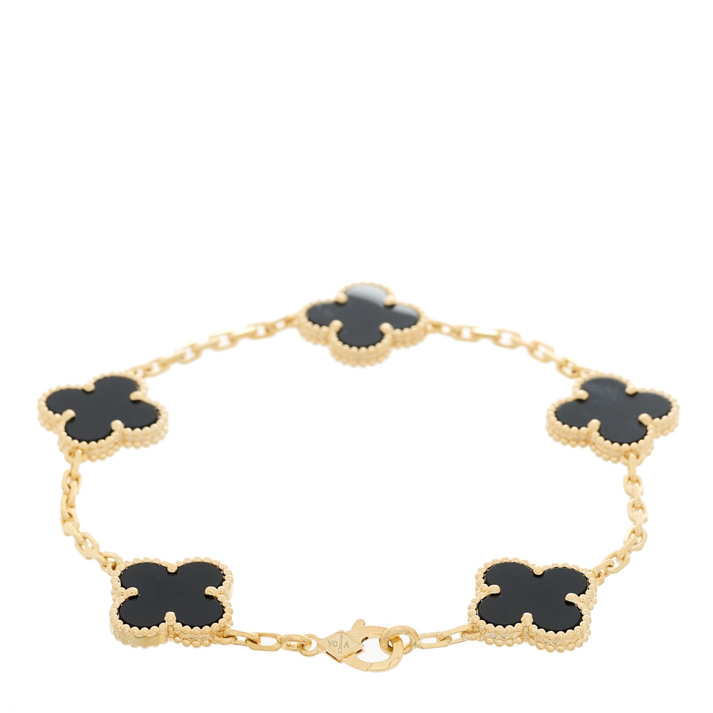 18K Yellow Gold Black Onyx 5 Motifs Vintage Alhambra Bracelet