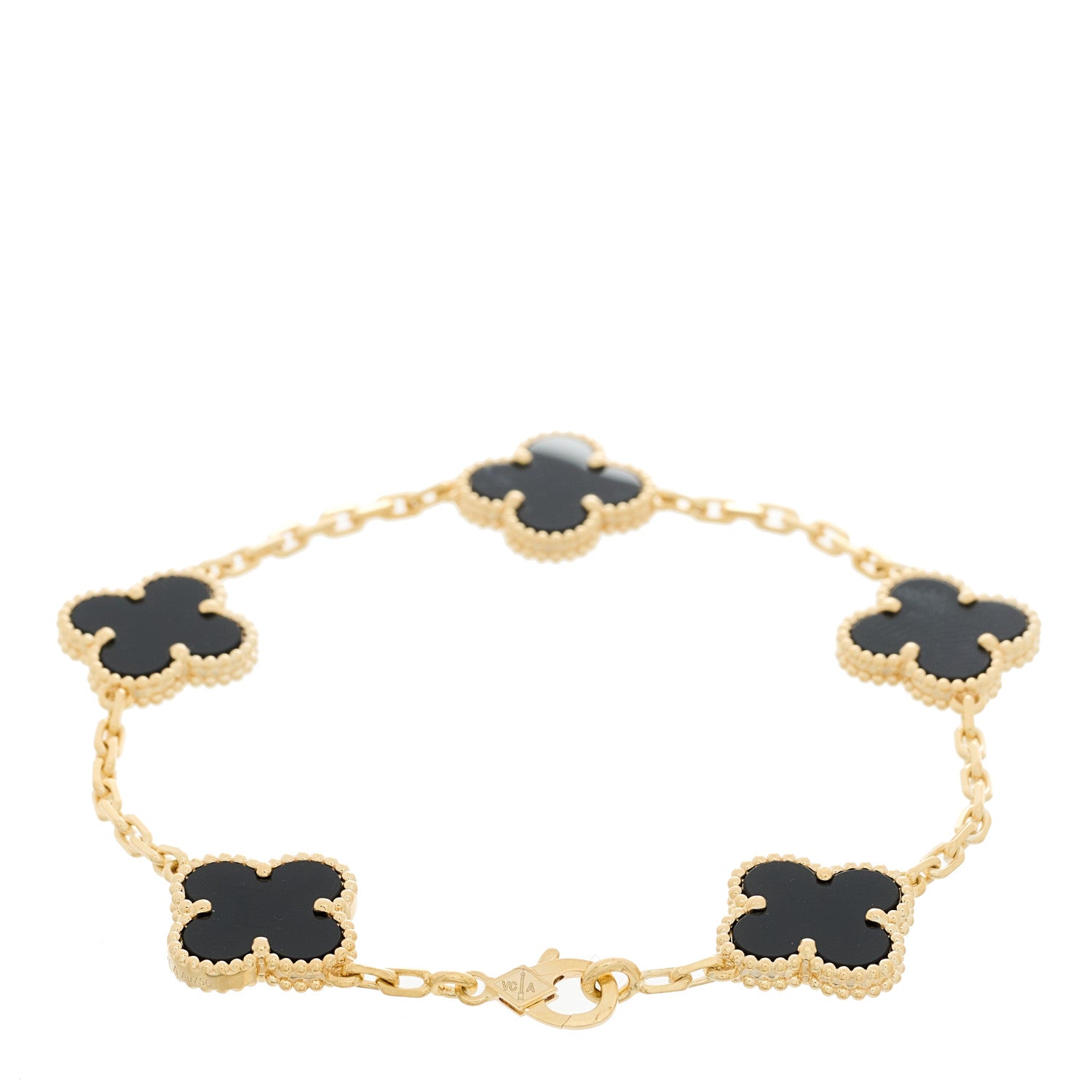 Van Cleef & Arpels 18K Yellow Gold Black Onyx 5 Motifs Vintage Alhambra Bracelet 2 of 5