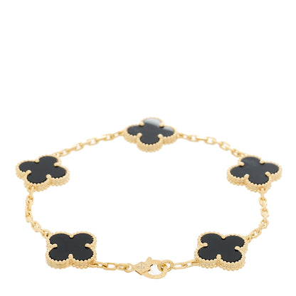 Van Cleef & Arpels 18K Yellow Gold Black Onyx 5 Motifs Vintage Alhambra Bracelet 2 of 5