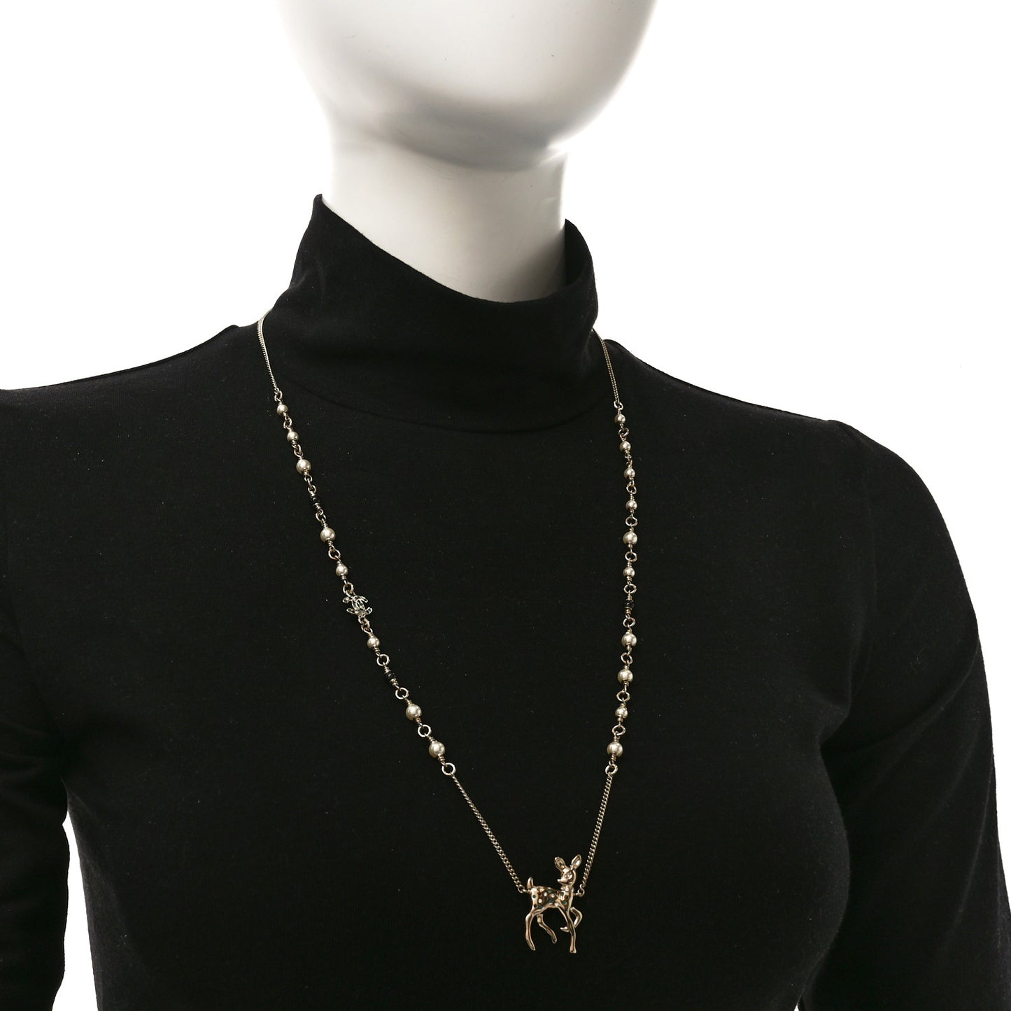 Metal Crystal Pearl Deer Pendant Necklace Green Black Gold