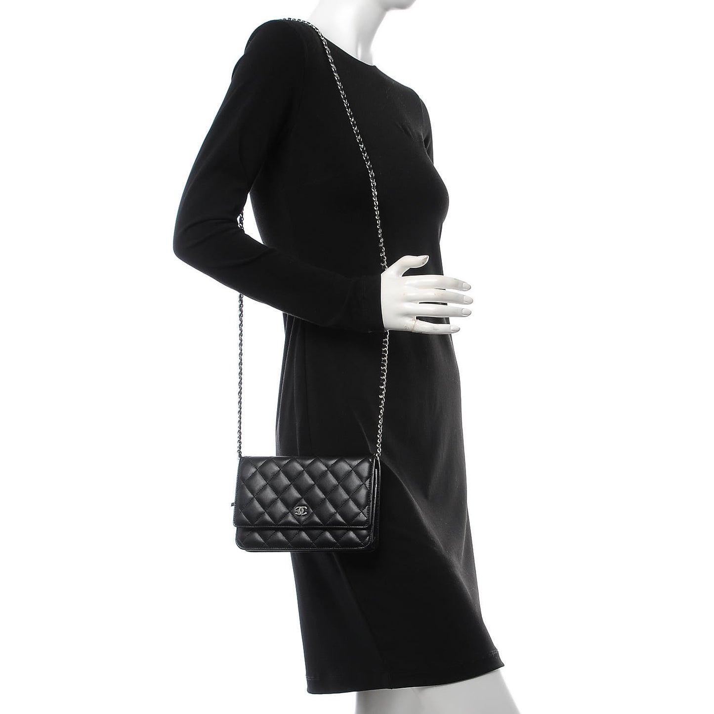 Lambskin Quilted Wallet On Chain WOC Black