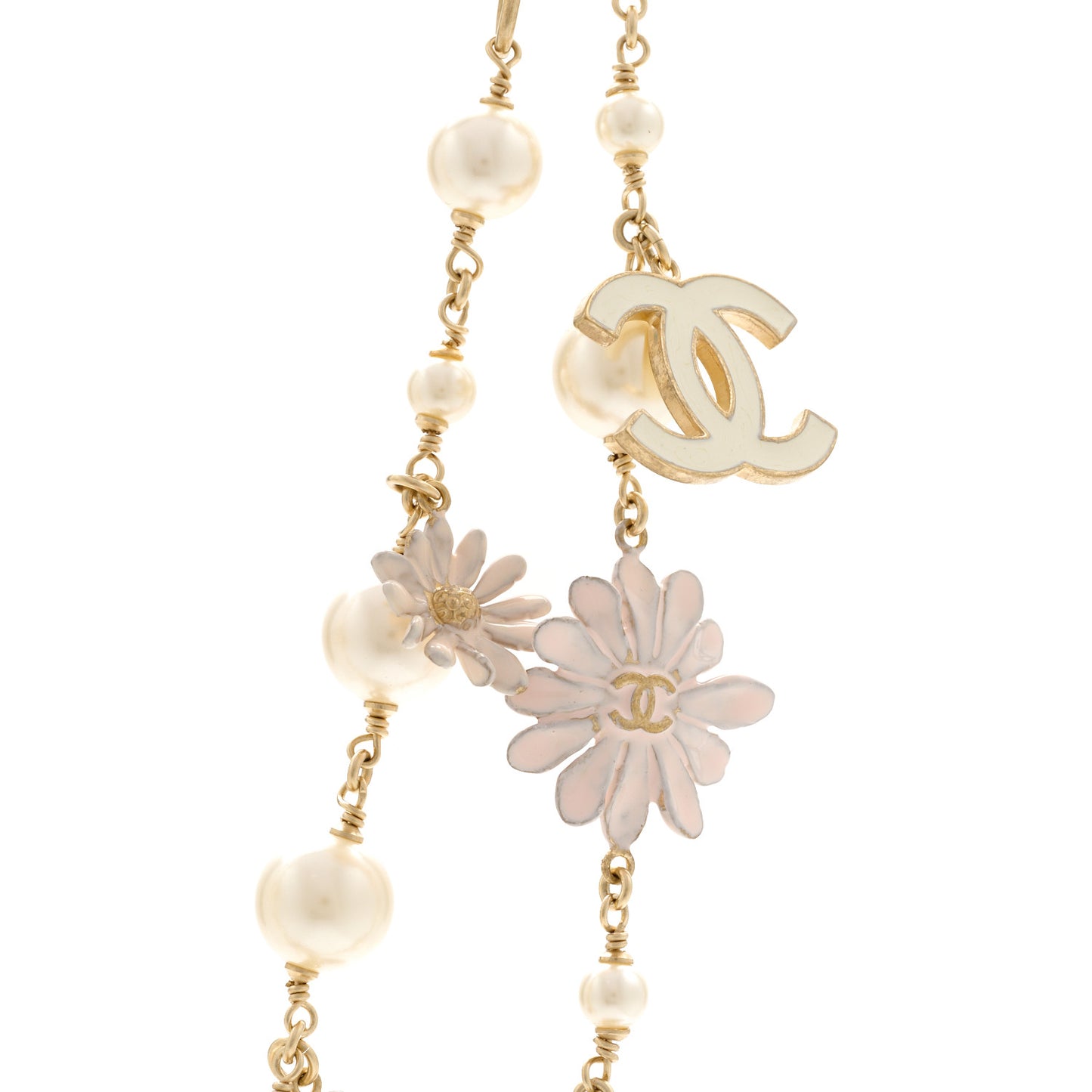 Pearl Enamel CC Camellia Necklace White Gold