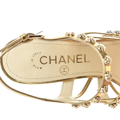 Chanel Mirror Calfskin Camellia Sandals 37.5 Gold 6 of 12