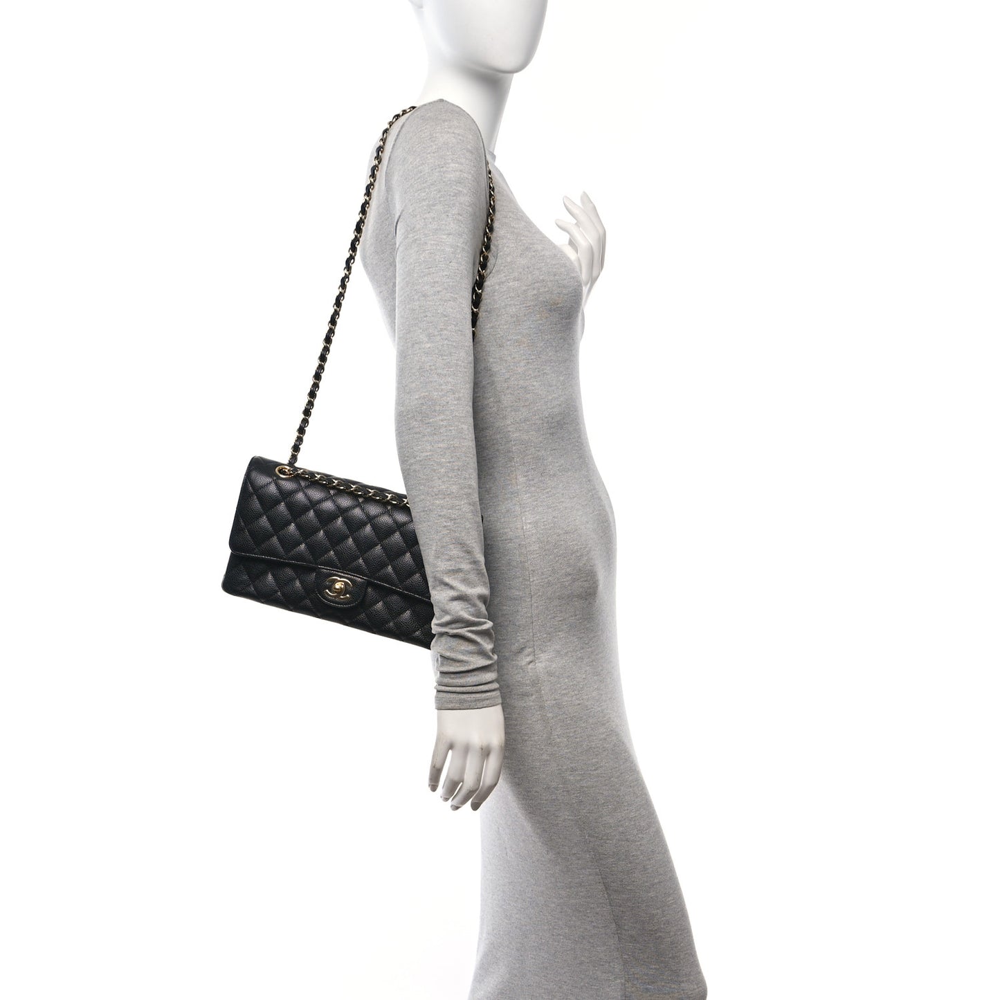 Caviar Quilted Medium Double Flap Black