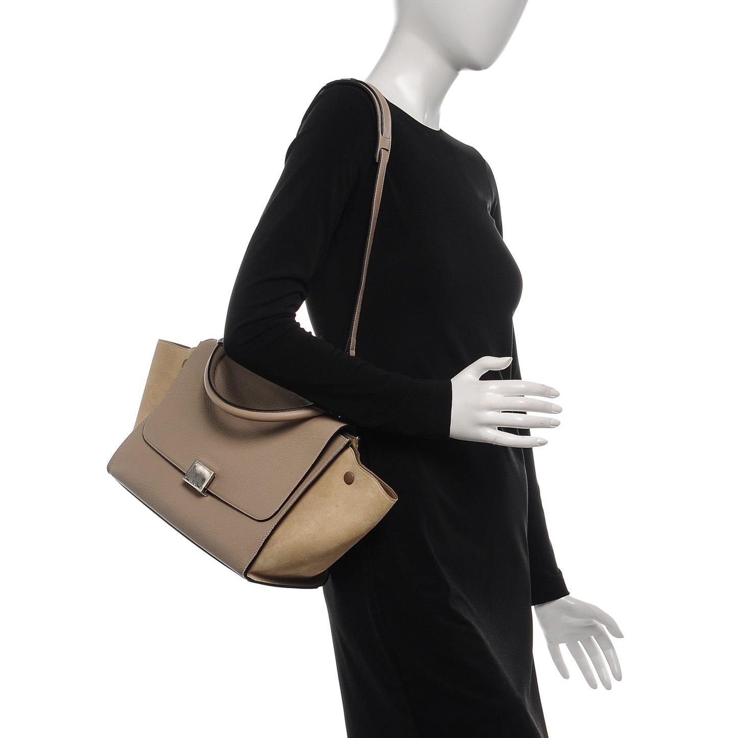 Drummed Calfskin Suede Small Trapeze Dune