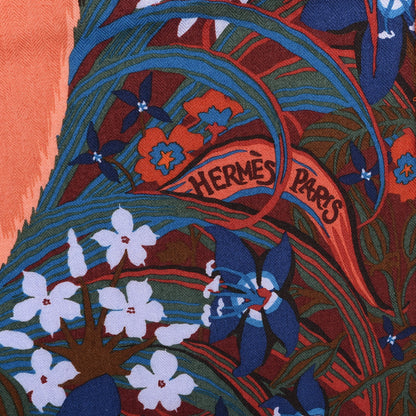 Hermes Cashmere Silk Tyger Tyger Shawl 140 Bordeaux Bleu Corail 3 of 4