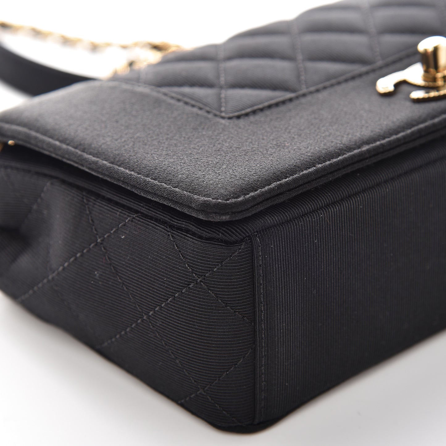 Grosgrain Satin Quilted Small Vintage Mademoiselle Flap Black