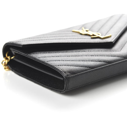 Saint Laurent Grain De Poudre Matelasse Chevron Monogram Chain Wallet Black 6 of 10
