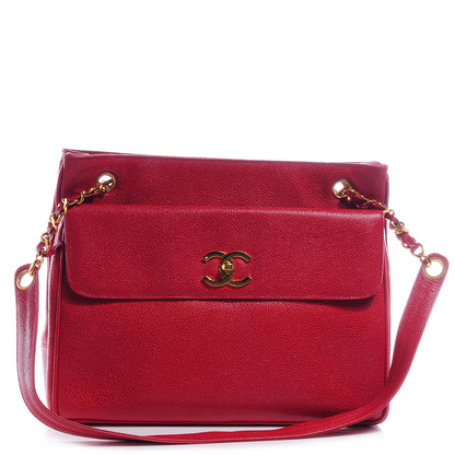 Chanel Caviar Shoulder Bag Red 1 of 9