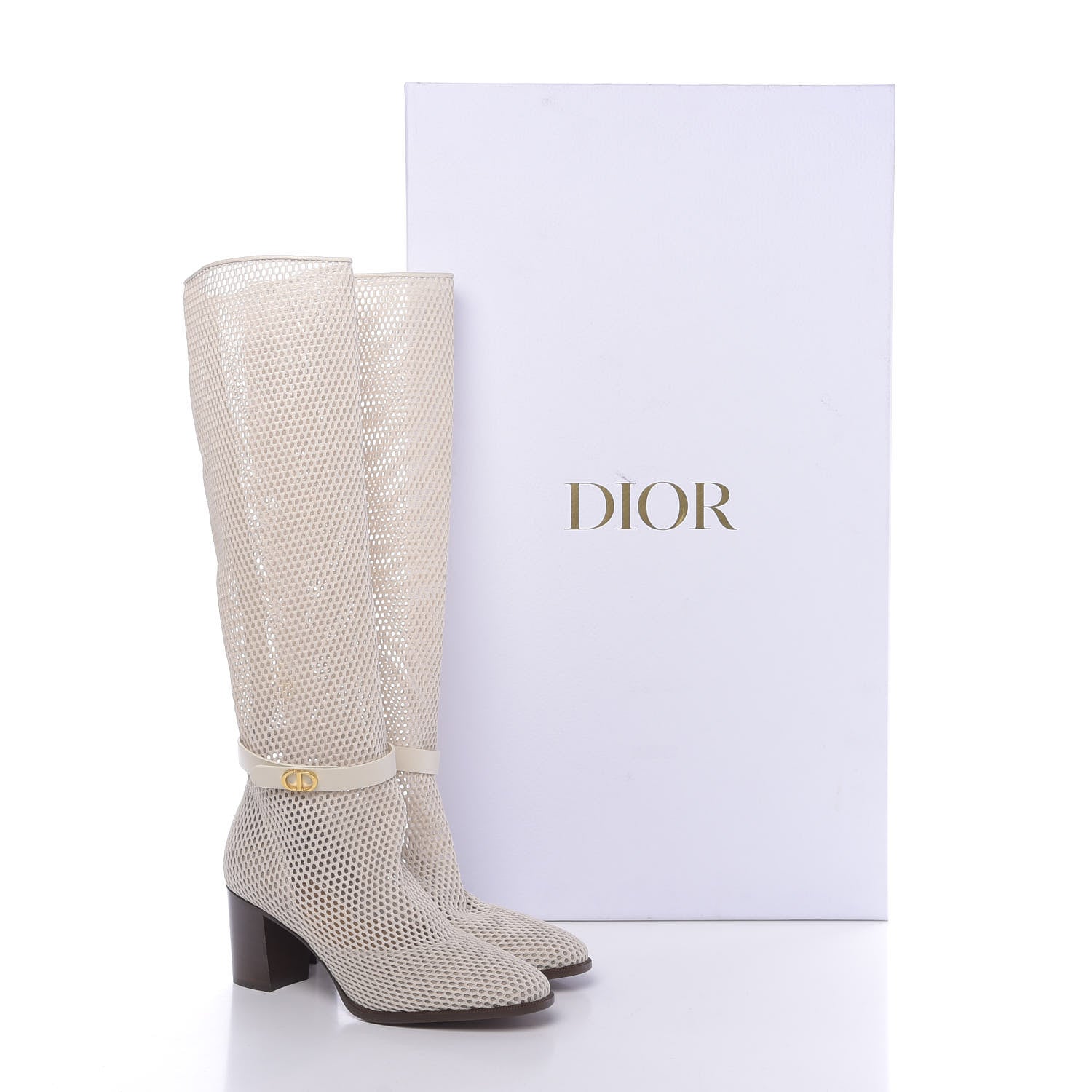 Christian Dior Empriente Mesh Montaigne Knee Boots 38.5 Off White 10 of 10