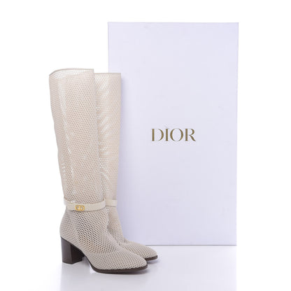 Christian Dior Empriente Mesh Montaigne Knee Boots 38.5 Off White 10 of 10