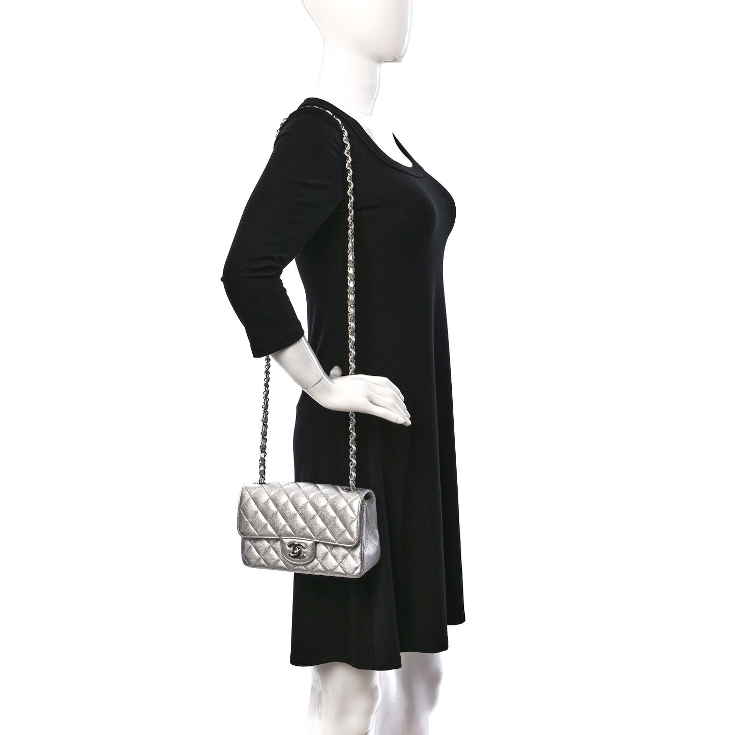 Metallic Lambskin Quilted Mini Rectangular Flap Silver