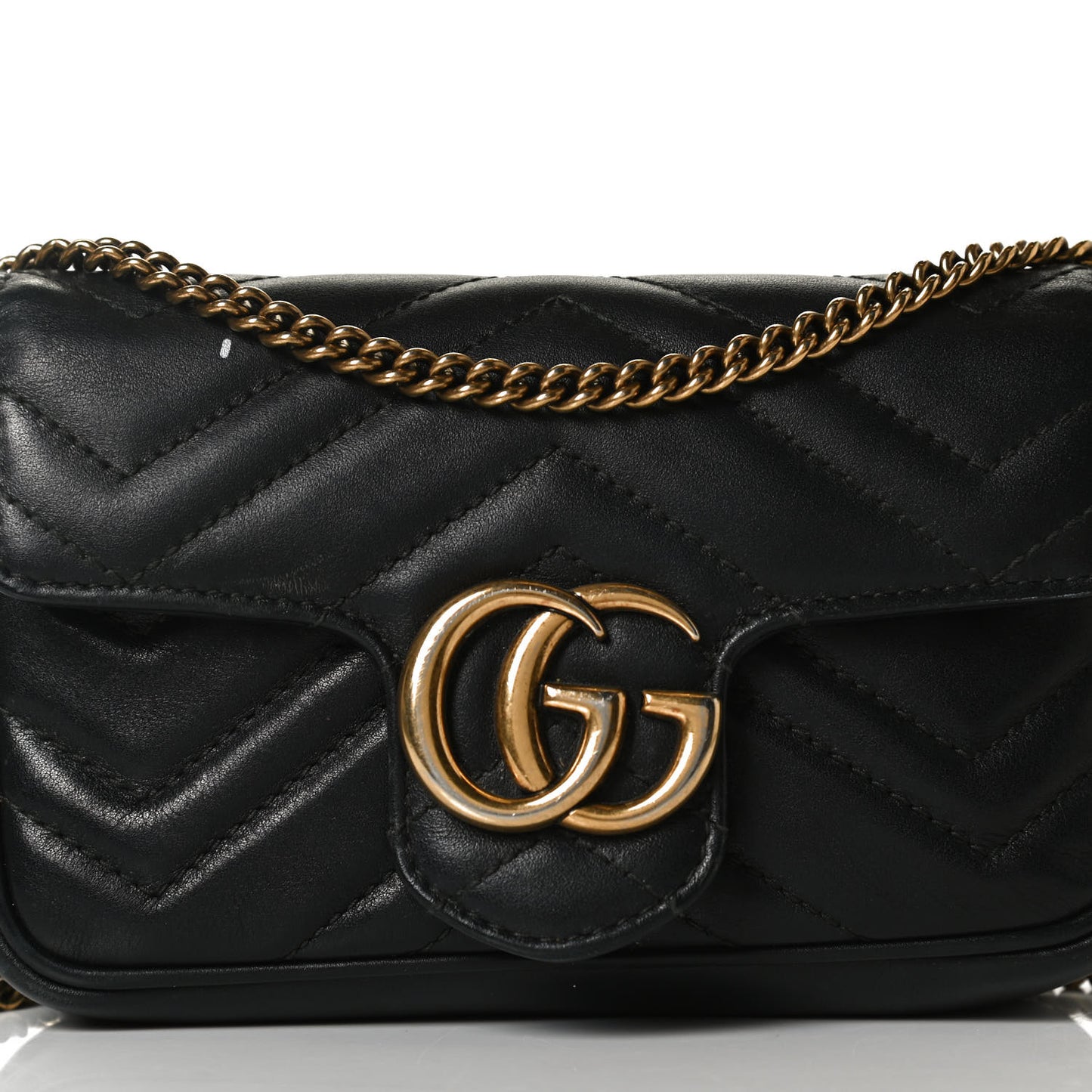 Calfskin Matelasse Super Mini GG Marmont Shoulder Bag Black