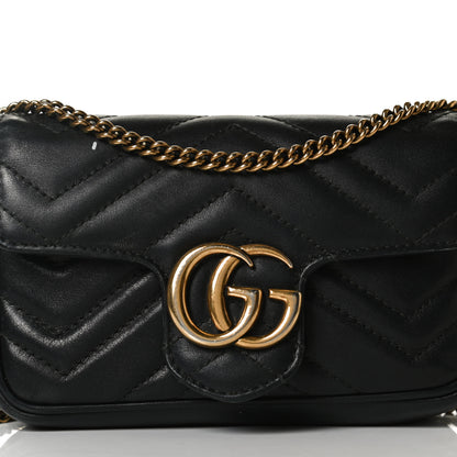 Gucci Calfskin Matelasse Super Mini GG Marmont Shoulder Bag Black 16 of 23