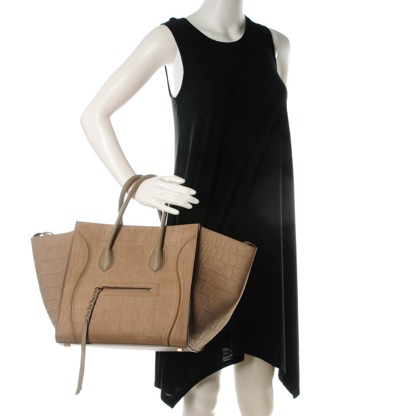 Crocodile Embossed Nubuck Medium Phantom Luggage Beige