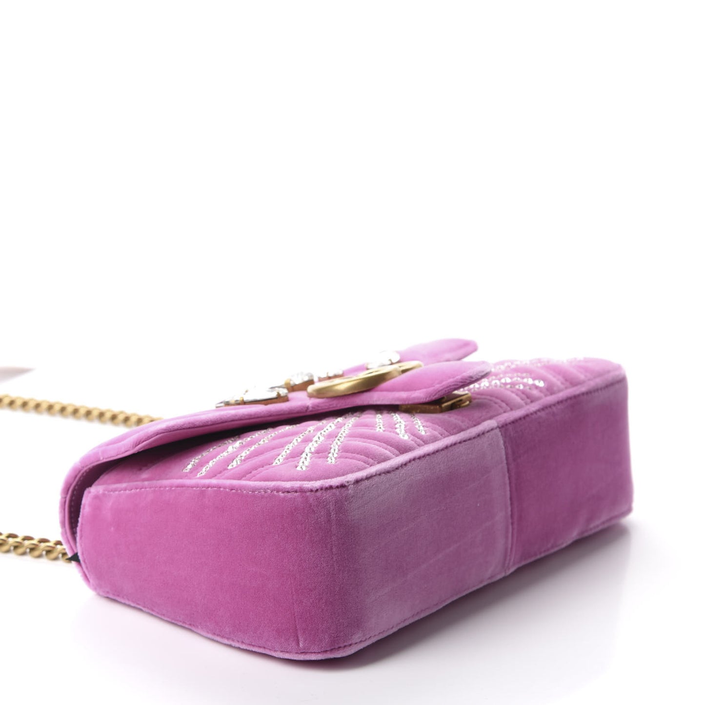 Velvet Matelasse Marquise Crystals Embroidered Small GG Marmont Shoulder Bag Malva