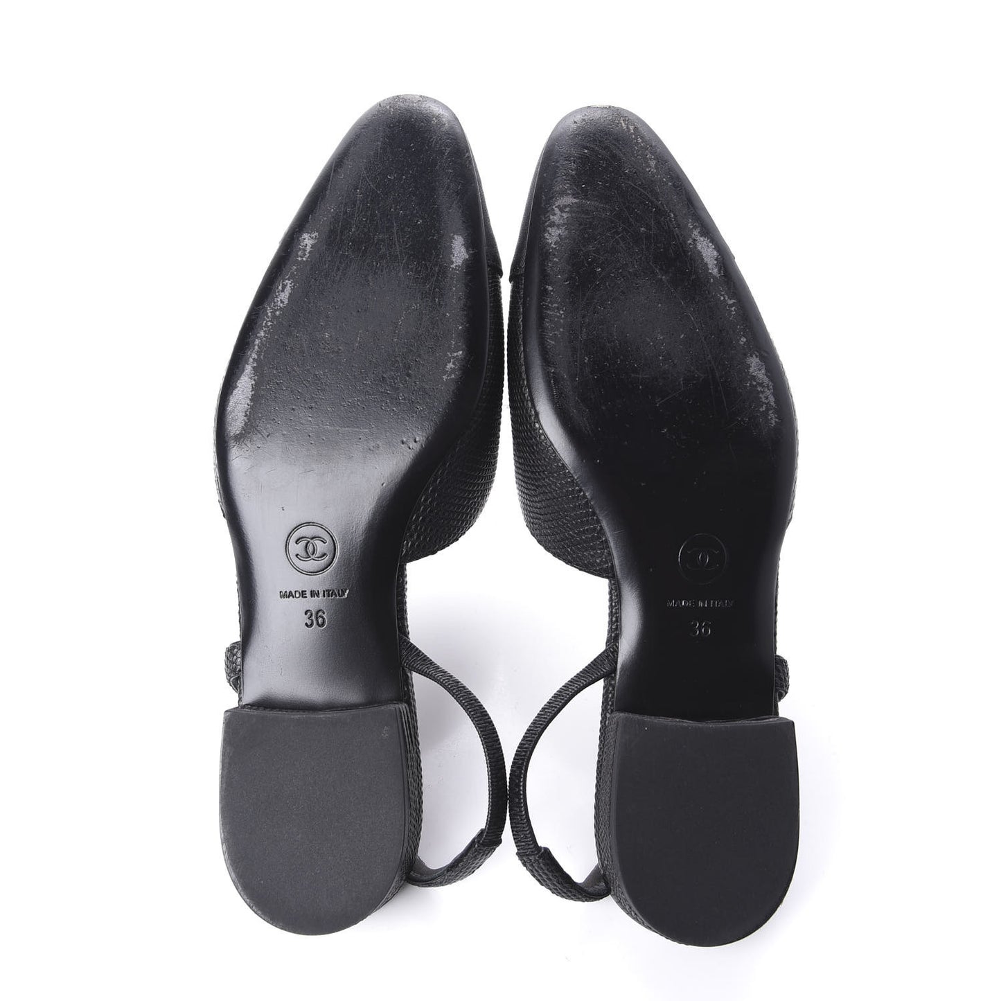 Lizard Grosgrain Cap Toe CC Slingback Sandals 36 Black