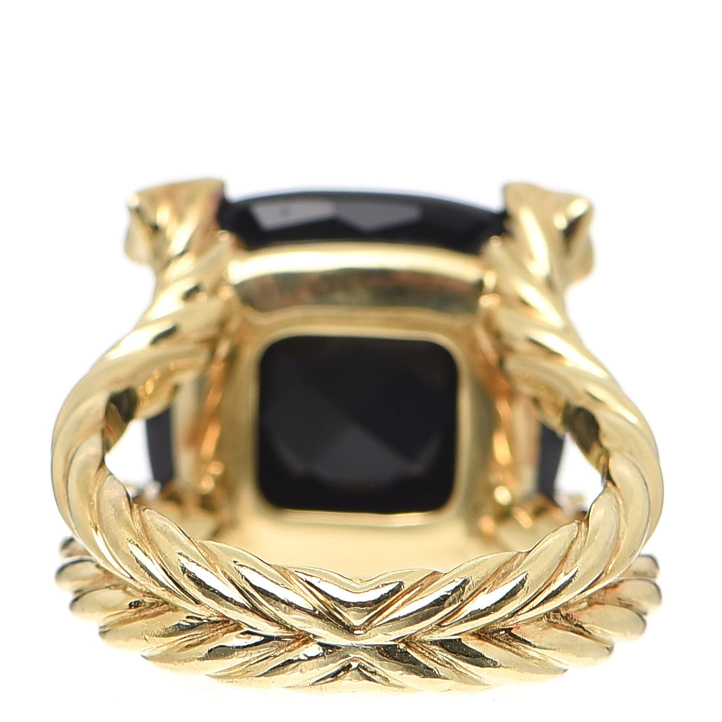 18K Yellow Gold Diamond Black Onyx 15mm Cushion On Point Ring 52 6