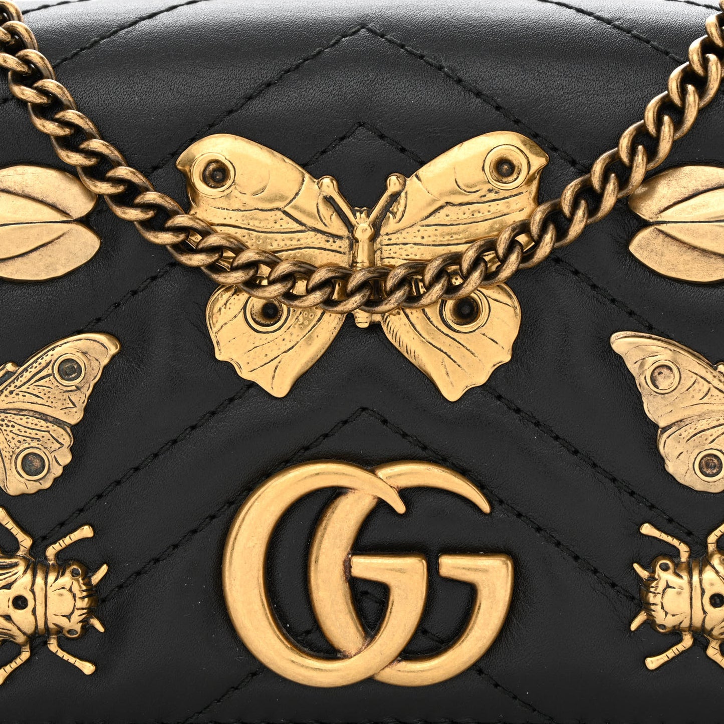 Calfskin Matelasse Animal Studs GG Marmont Mini Bag Black