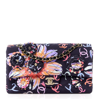 Chanel Printed Fabric Quilted Camellia Flap Black Multicolor 1 of 11