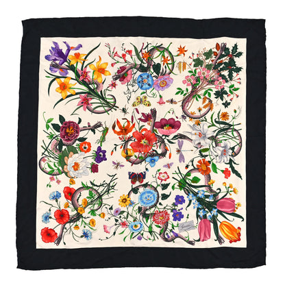 Gucci Silk Twill Flora Snake Square Scarf Ivory Black 1 of 3