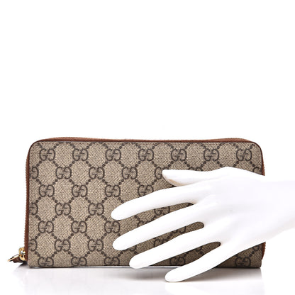 Gucci GG Supreme Monogram Cuoio Toscano Zip Around Organizer Wallet Beige Ebony Cuir 2 of 15