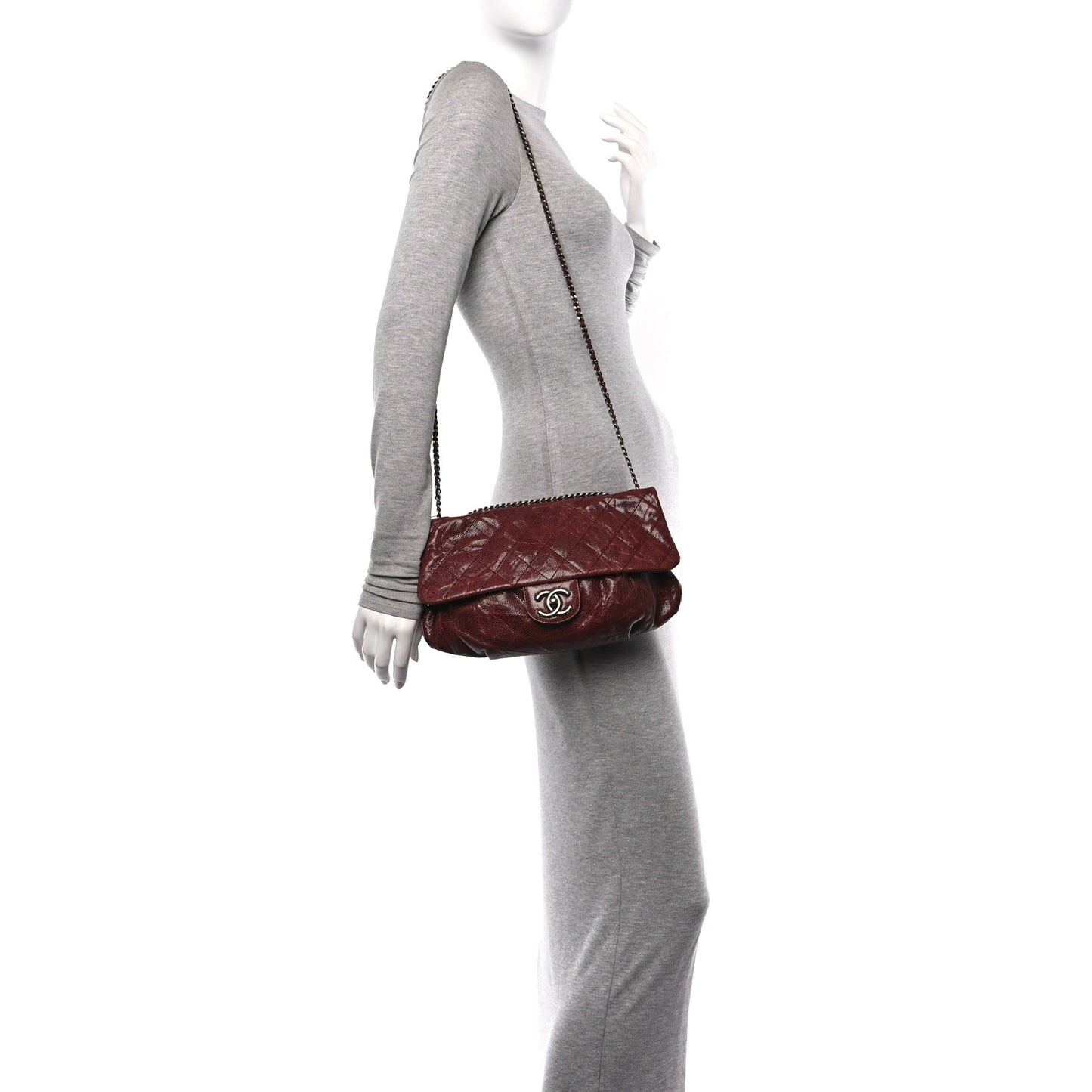 Caviar Quilted Medium Elastic Flap Bordeaux