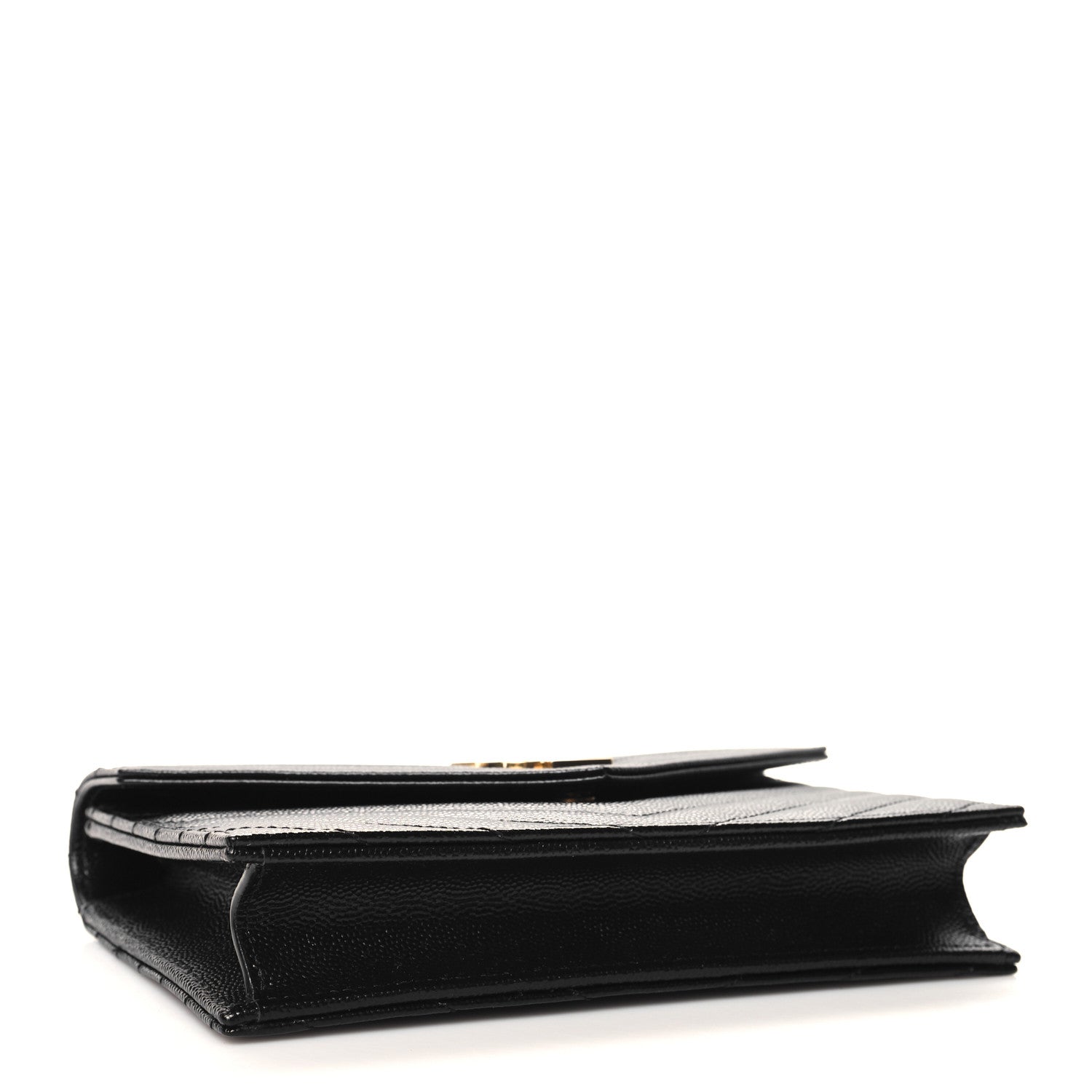 Saint Laurent Grain De Poudre Matelasse Chevron Monogram Envelope Chain Wallet Black 4 of 10