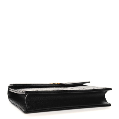 Saint Laurent Grain De Poudre Matelasse Chevron Monogram Envelope Chain Wallet Black 4 of 10