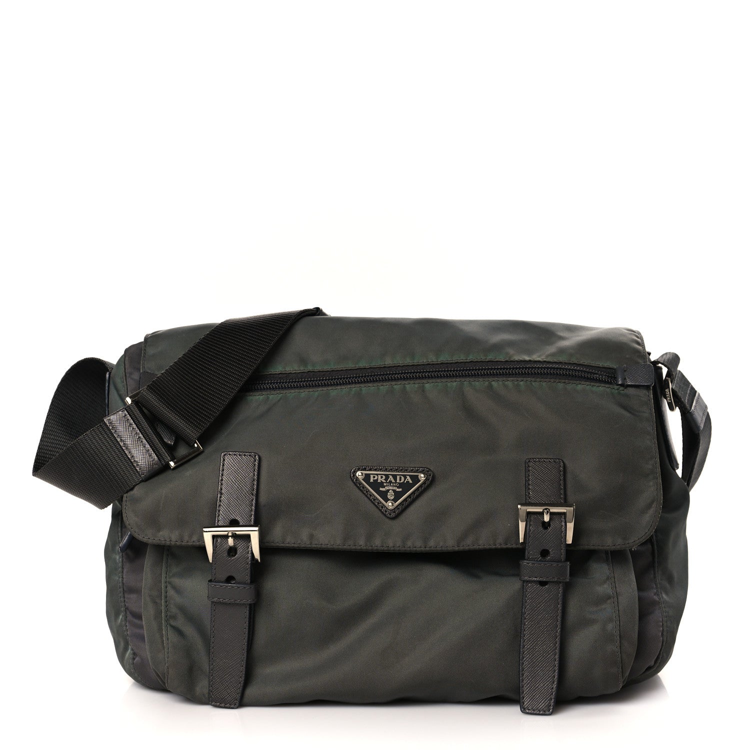Prada Tessuto Nylon Saffiano Vela Messenger Bag Bosco 1 of 9