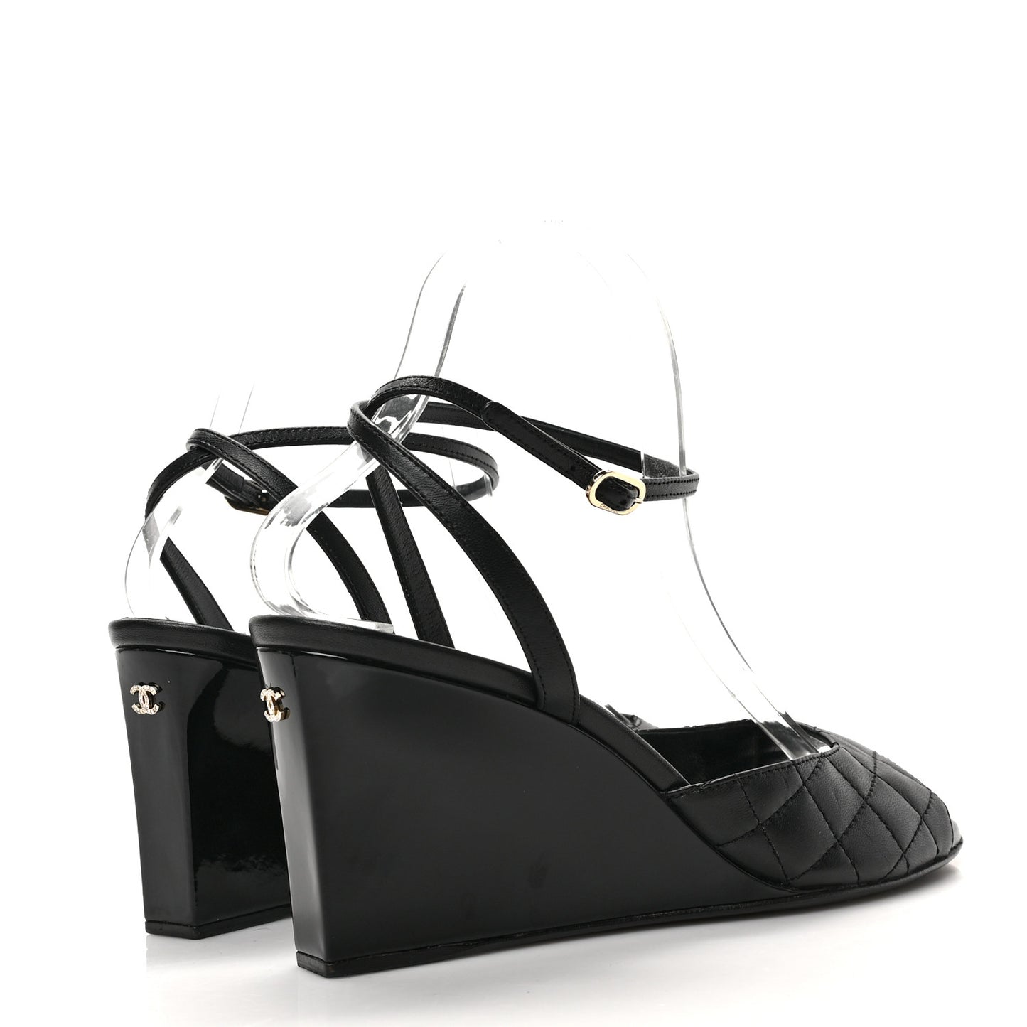 Lambskin Patent Quilted Wedge Sandals 39 Black
