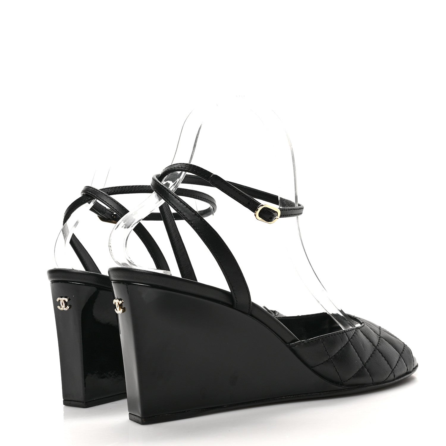 Chanel Lambskin Patent Quilted Wedge Sandals 39 Black 4 of 9