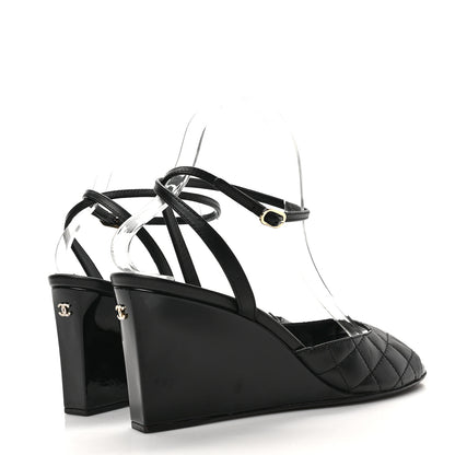 Chanel Lambskin Patent Quilted Wedge Sandals 39 Black 4 of 9