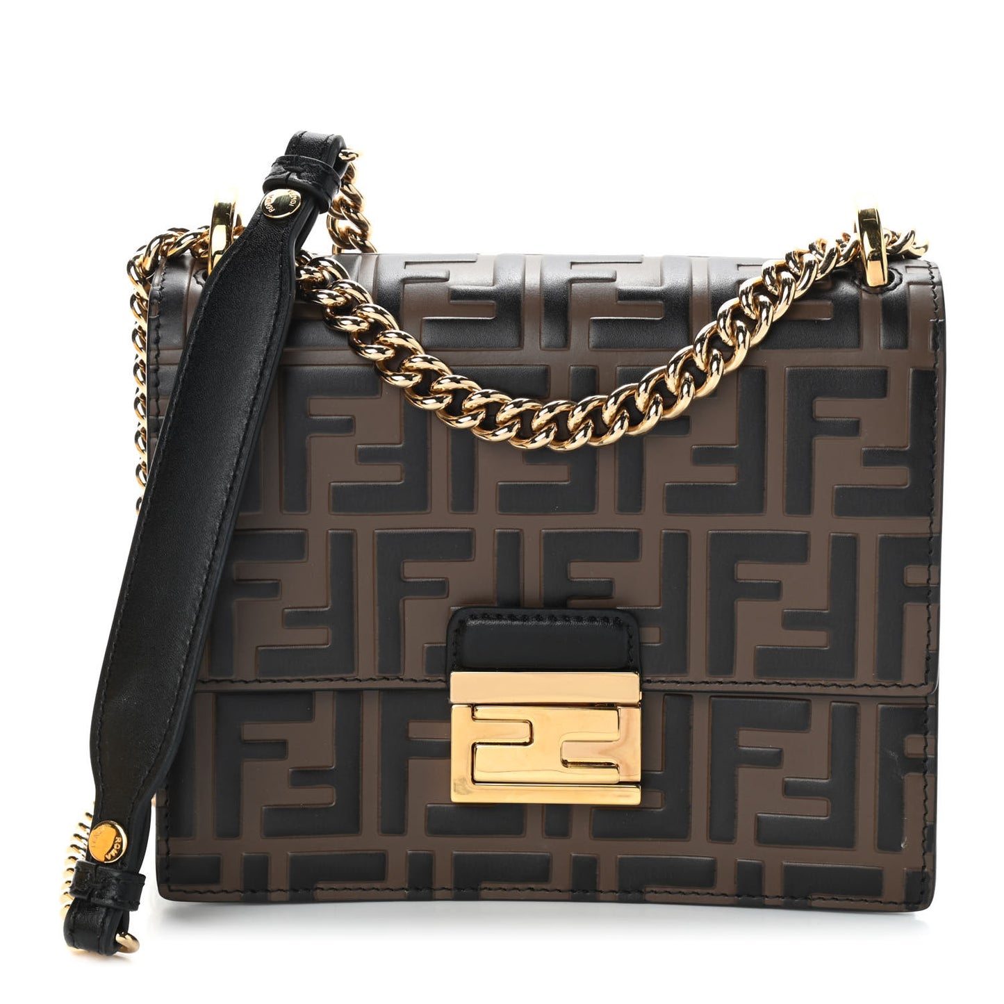 Vitello Liberty Bi-Color FF 1974 Embossed Small Kan U Shoulder Bag Maya Black